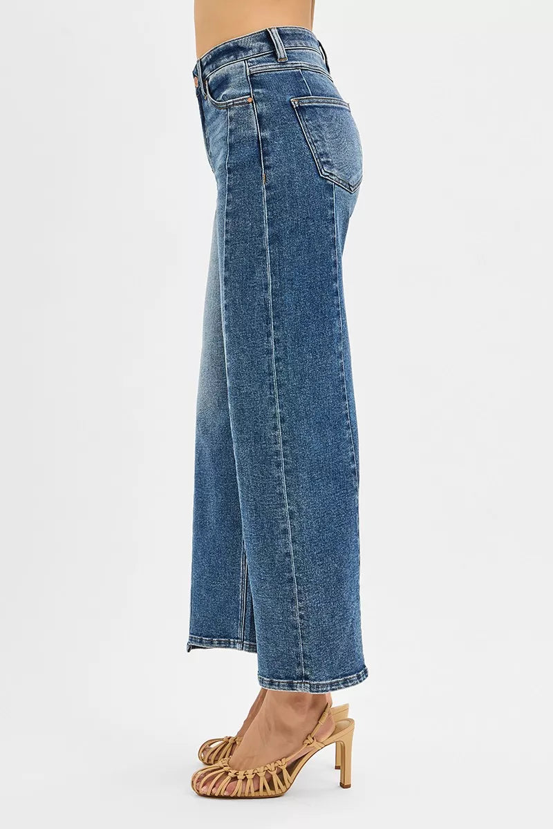 RISEN High Rise Crop Wide Leg Jeans with Step Hem - Merit Sell