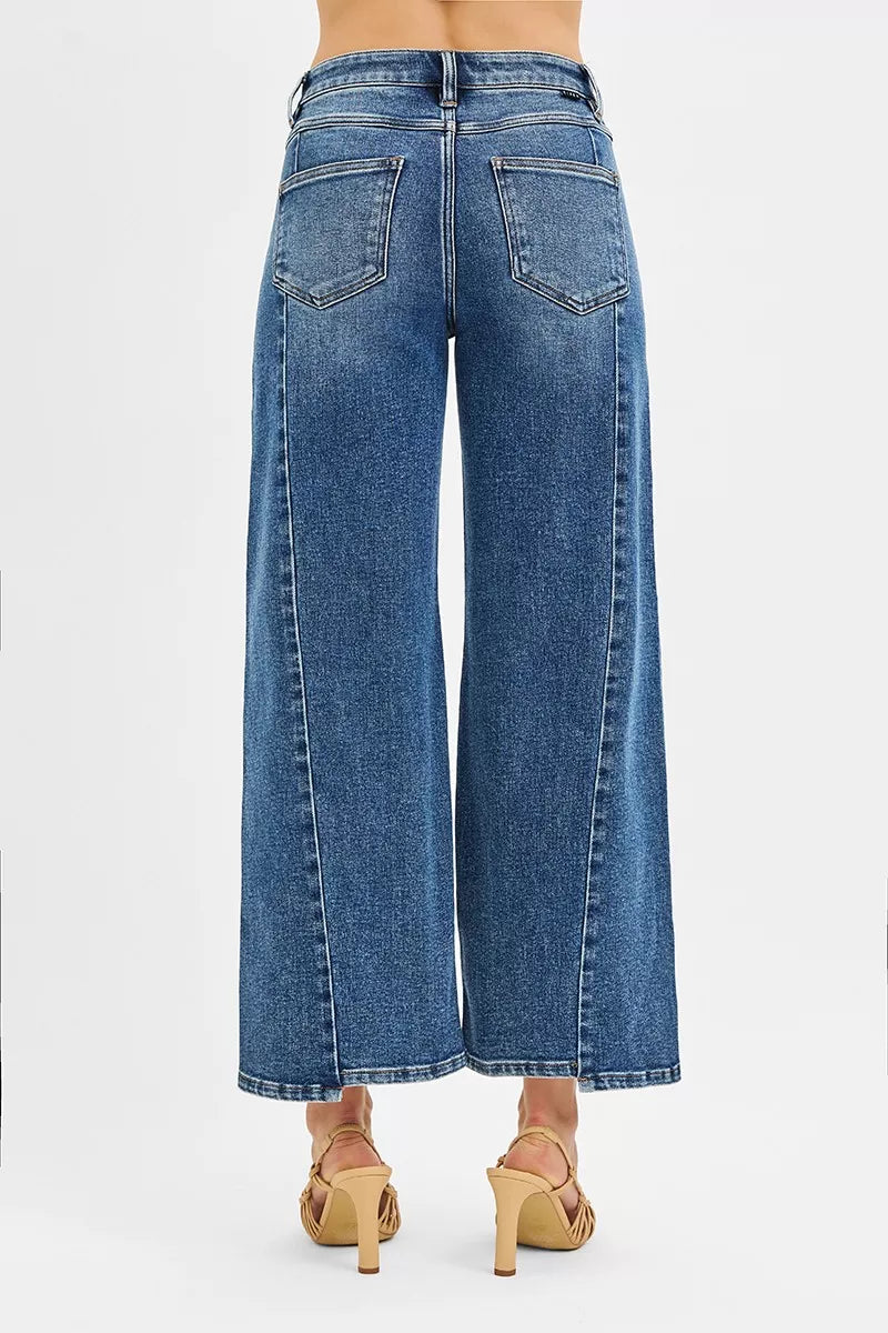 RISEN High Rise Crop Wide Leg Jeans with Step Hem - Merit Sell