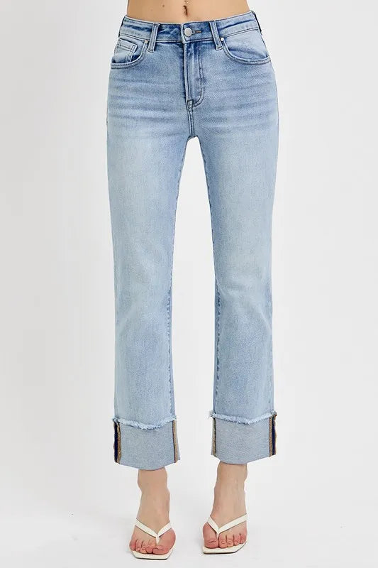RISEN High Rise Straight Cuffed Relaxed Jeans - Merit Sell