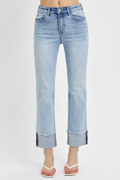 RISEN High Rise Straight Cuffed Relaxed Jeans - Merit Sell