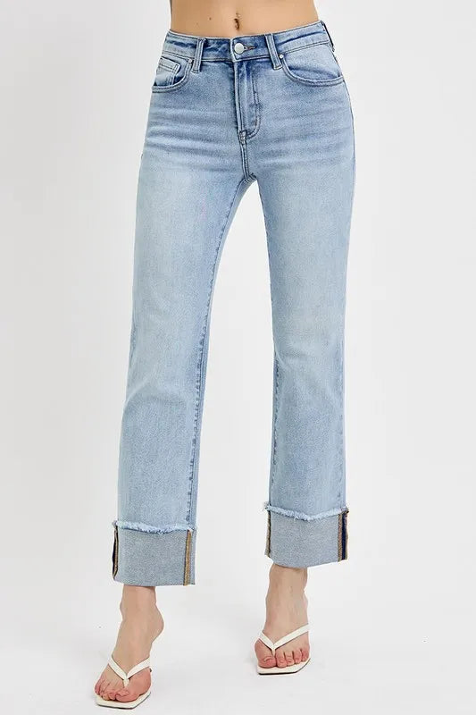 RISEN High Rise Straight Cuffed Relaxed Jeans - Merit Sell