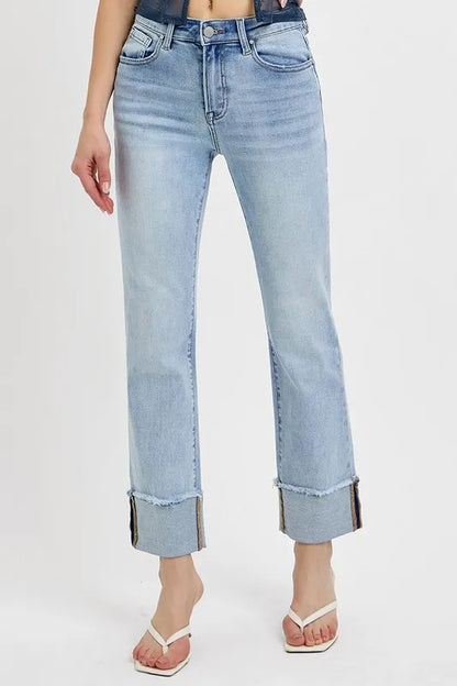 RISEN High Rise Straight Cuffed Relaxed Jeans - Merit Sell