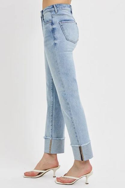 RISEN High Rise Straight Cuffed Relaxed Jeans - Merit Sell