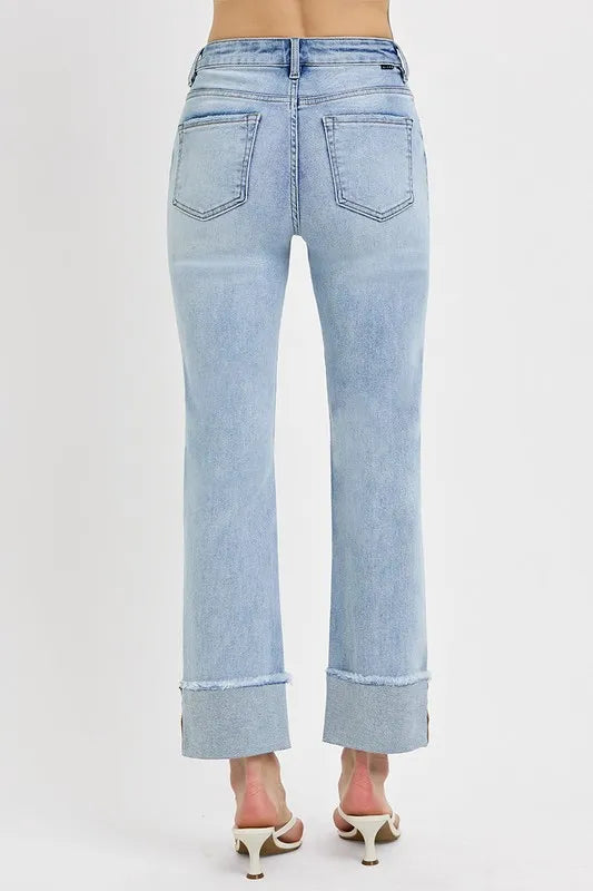 RISEN High Rise Straight Cuffed Relaxed Jeans - Merit Sell