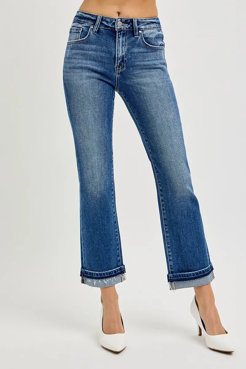 RISEN Mid Rise Ankle Straight Cuffed Jeans - Merit Sell