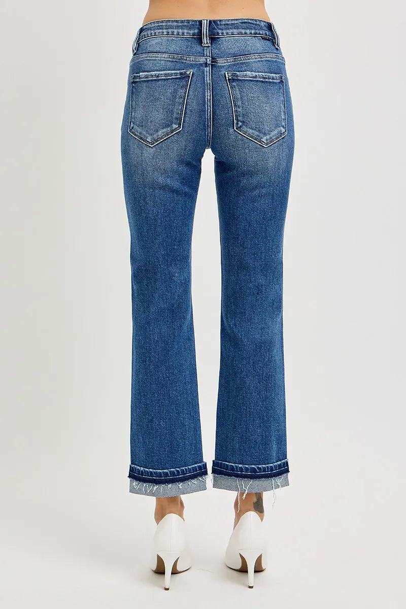 RISEN Mid Rise Ankle Straight Cuffed Jeans - Merit Sell