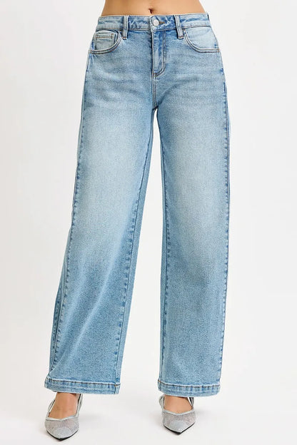 RISEN Mid Rise Wide Barrel Transferable Leg Snap Jeans - Merit Sell