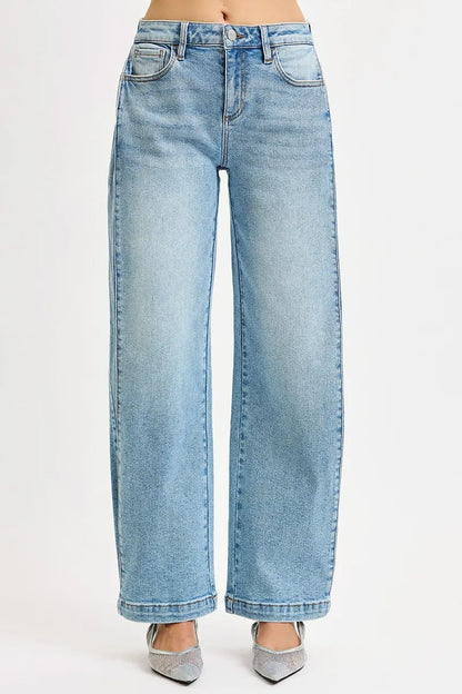 RISEN Mid Rise Wide Barrel Transferable Leg Snap Jeans - Merit Sell