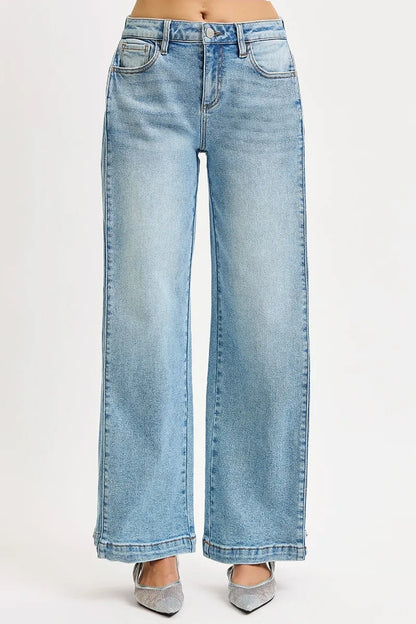 RISEN Mid Rise Wide Barrel Transferable Leg Snap Jeans - Merit Sell