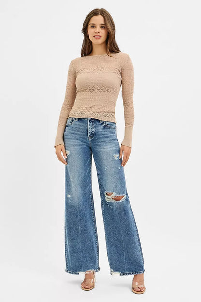 RISEN Tummy Control Mid Rise Fit Wide Jeans - Merit Sell