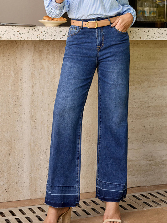 Raw Hem Unique Cuffs Straight High Rise Loose Jeans - Merit Sell