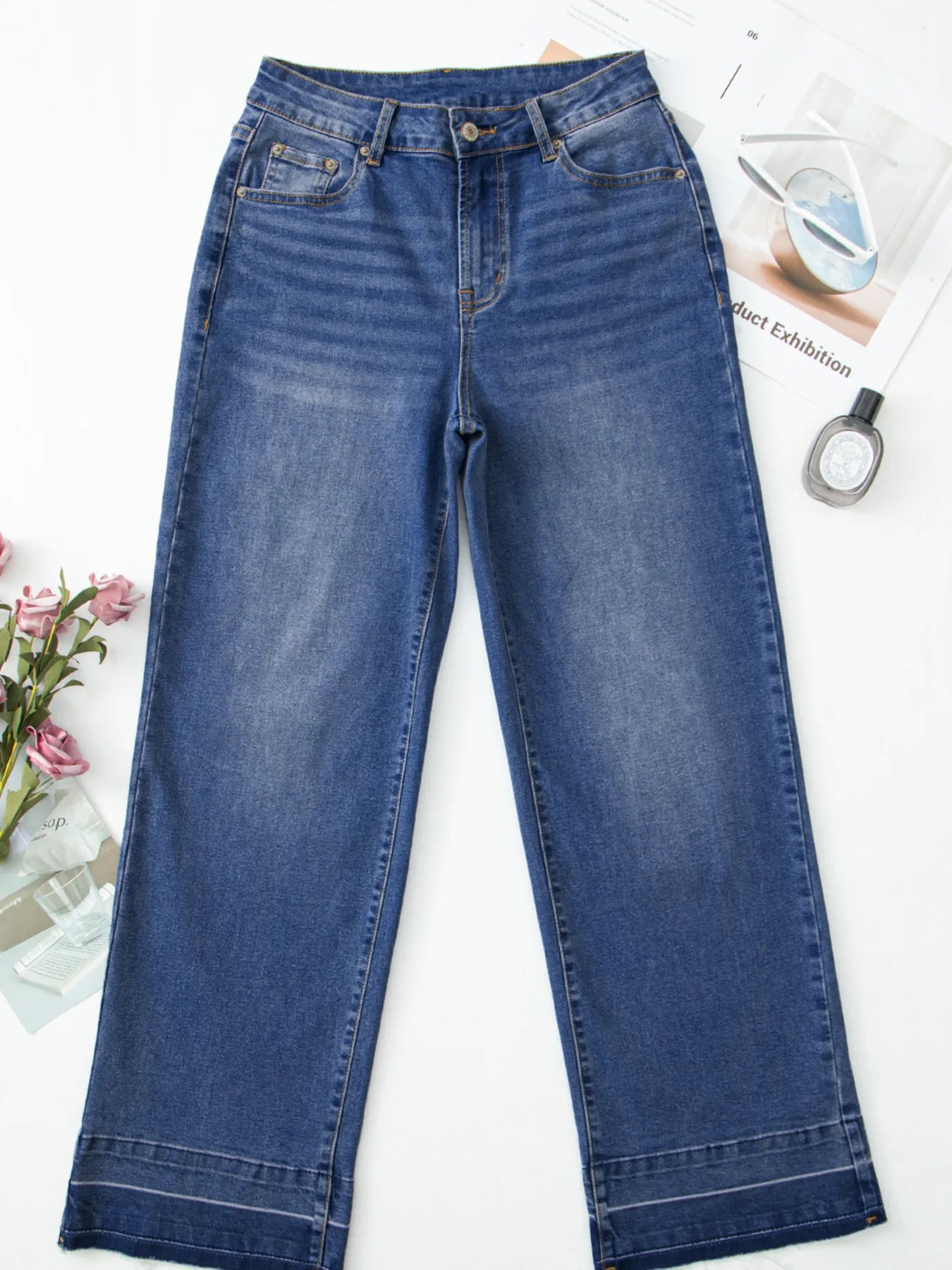 Raw Hem Unique Cuffs Straight High Rise Loose Jeans - Merit Sell