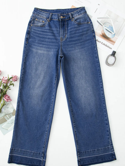 Raw Hem Unique Cuffs Straight High Rise Loose Jeans - Merit Sell