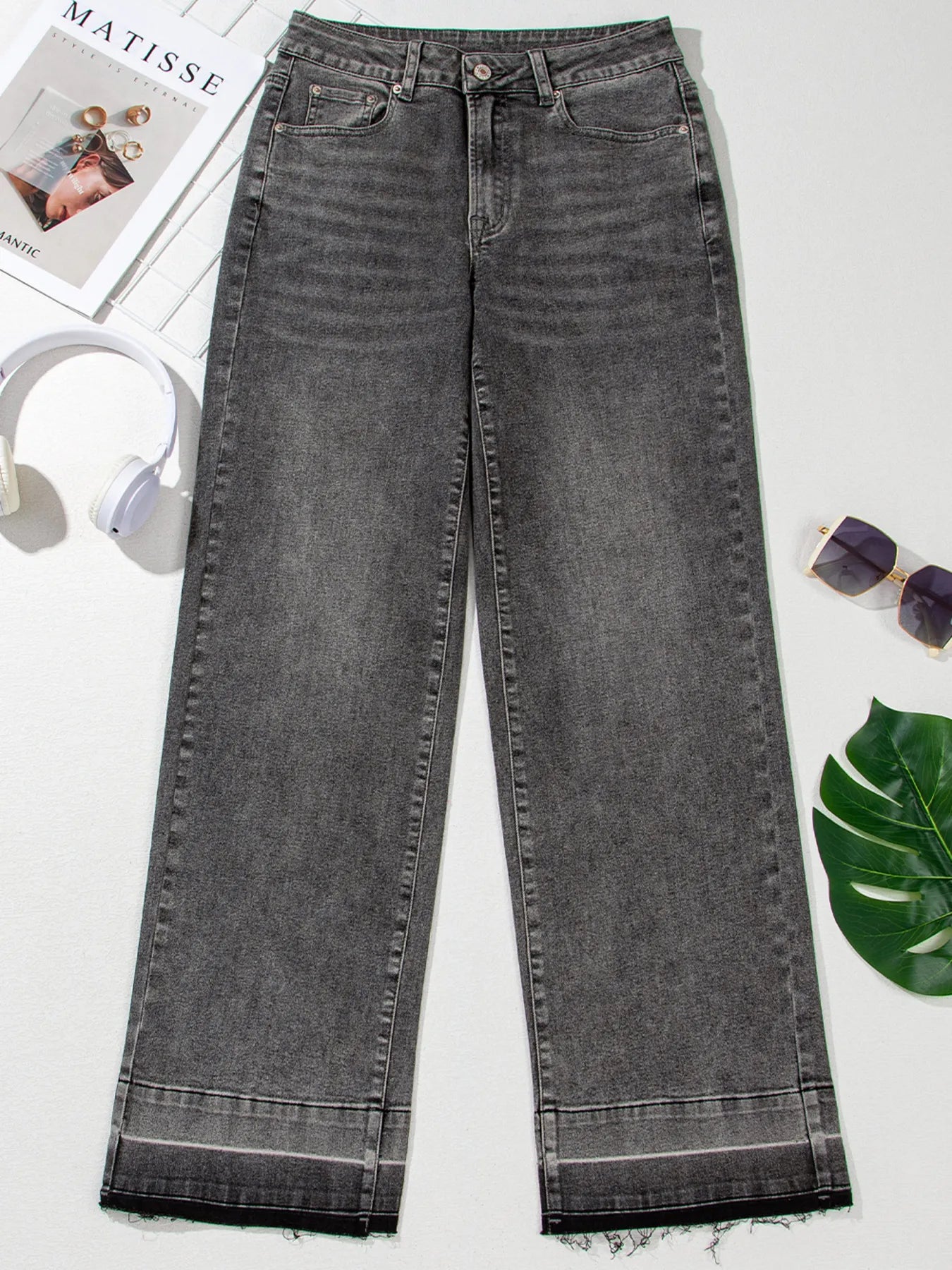 Raw Hem Unique Cuffs Straight High Rise Loose Jeans - Merit Sell