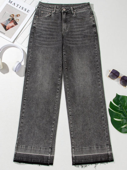 Raw Hem Unique Cuffs Straight High Rise Loose Jeans - Merit Sell