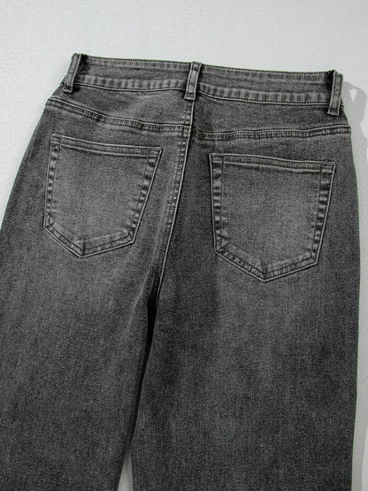 Raw Hem Unique Cuffs Straight High Rise Loose Jeans - Merit Sell