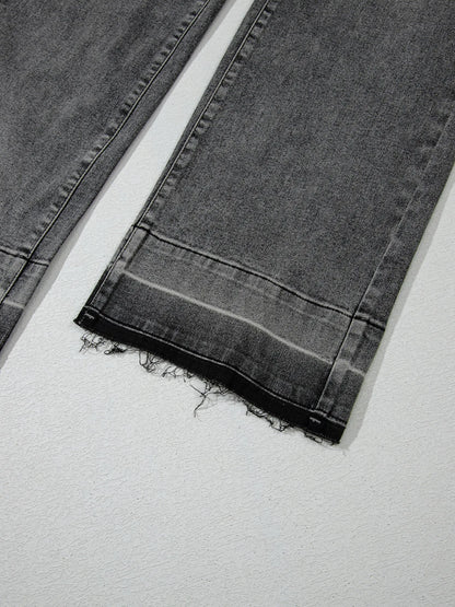 Raw Hem Unique Cuffs Straight High Rise Loose Jeans - Merit Sell