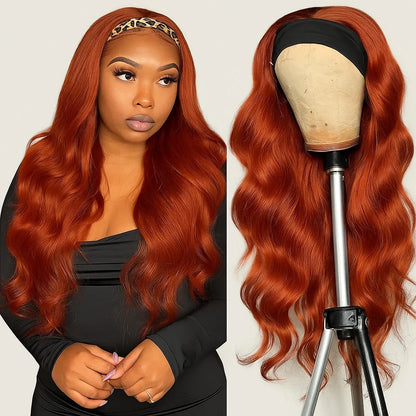 Reddish Brown Headband Wig Human Hair Body Wave None Lace Wig Human Hair Colored 33# Red Brown Headband Wigs for Black Women - Merit Sell