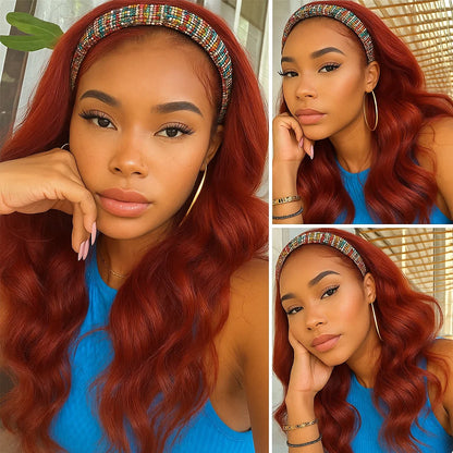 Reddish Brown Headband Wig Human Hair Body Wave None Lace Wig Human Hair Colored 33# Red Brown Headband Wigs for Black Women - Merit Sell
