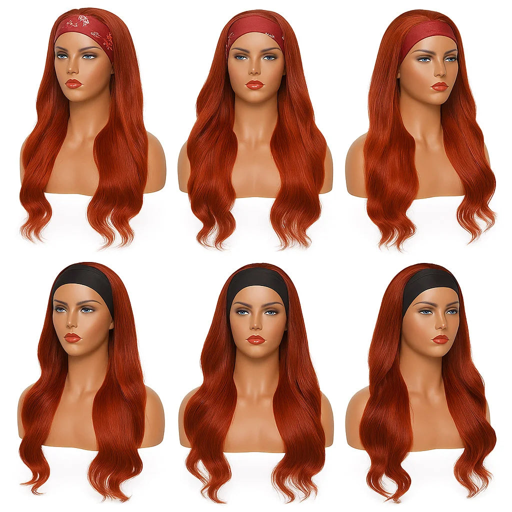 Reddish Brown Headband Wig Human Hair Body Wave None Lace Wig Human Hair Colored 33# Red Brown Headband Wigs for Black Women - Merit Sell