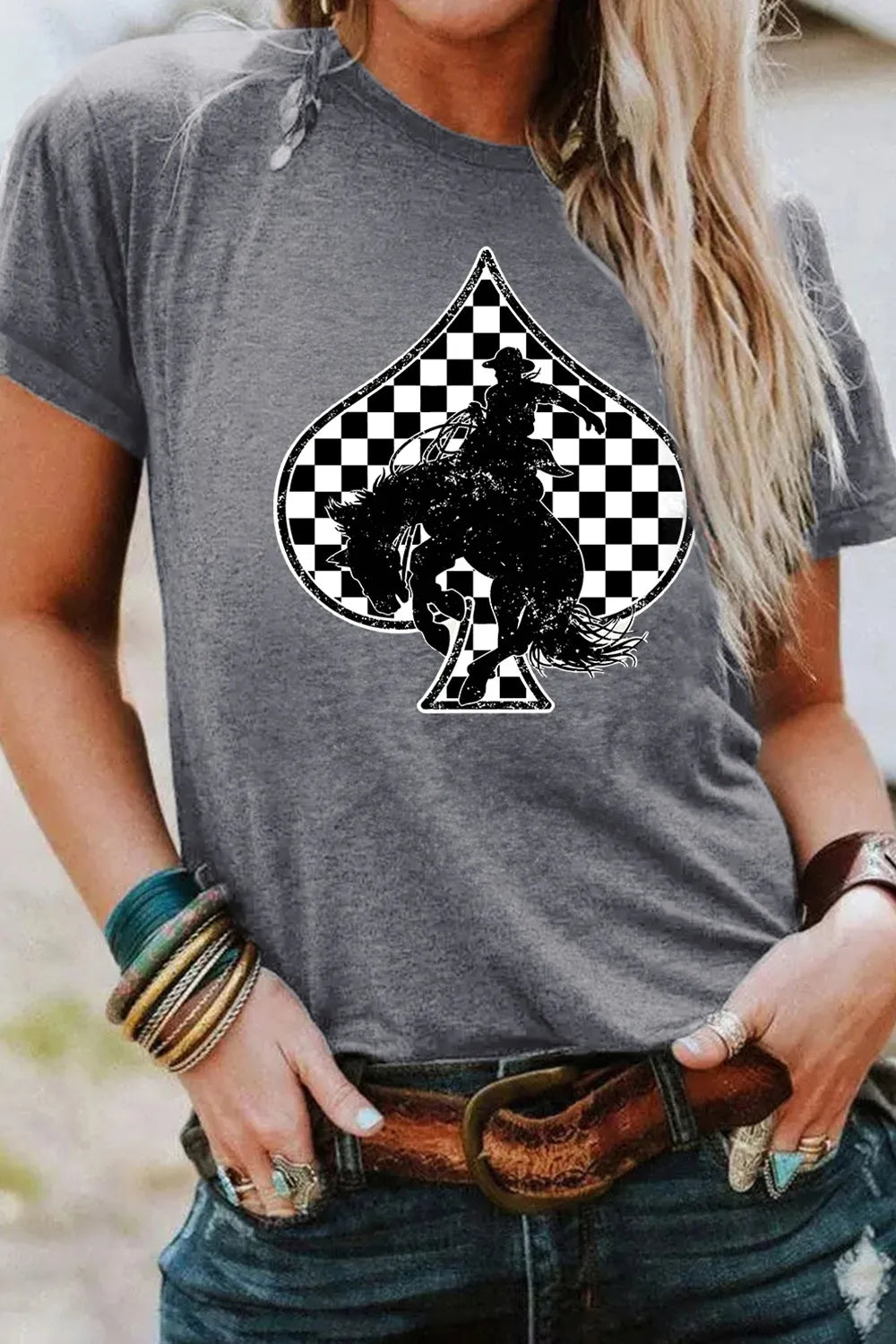 Redeo Check Spades Western Graphic T Shirt - Merit Sell