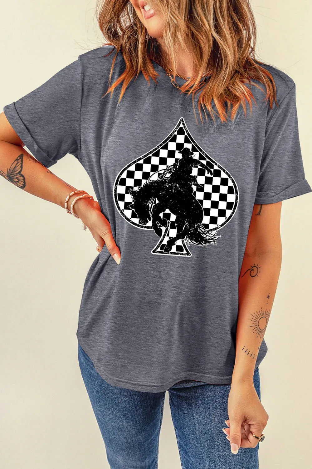 Redeo Check Spades Western Graphic T Shirt - Merit Sell