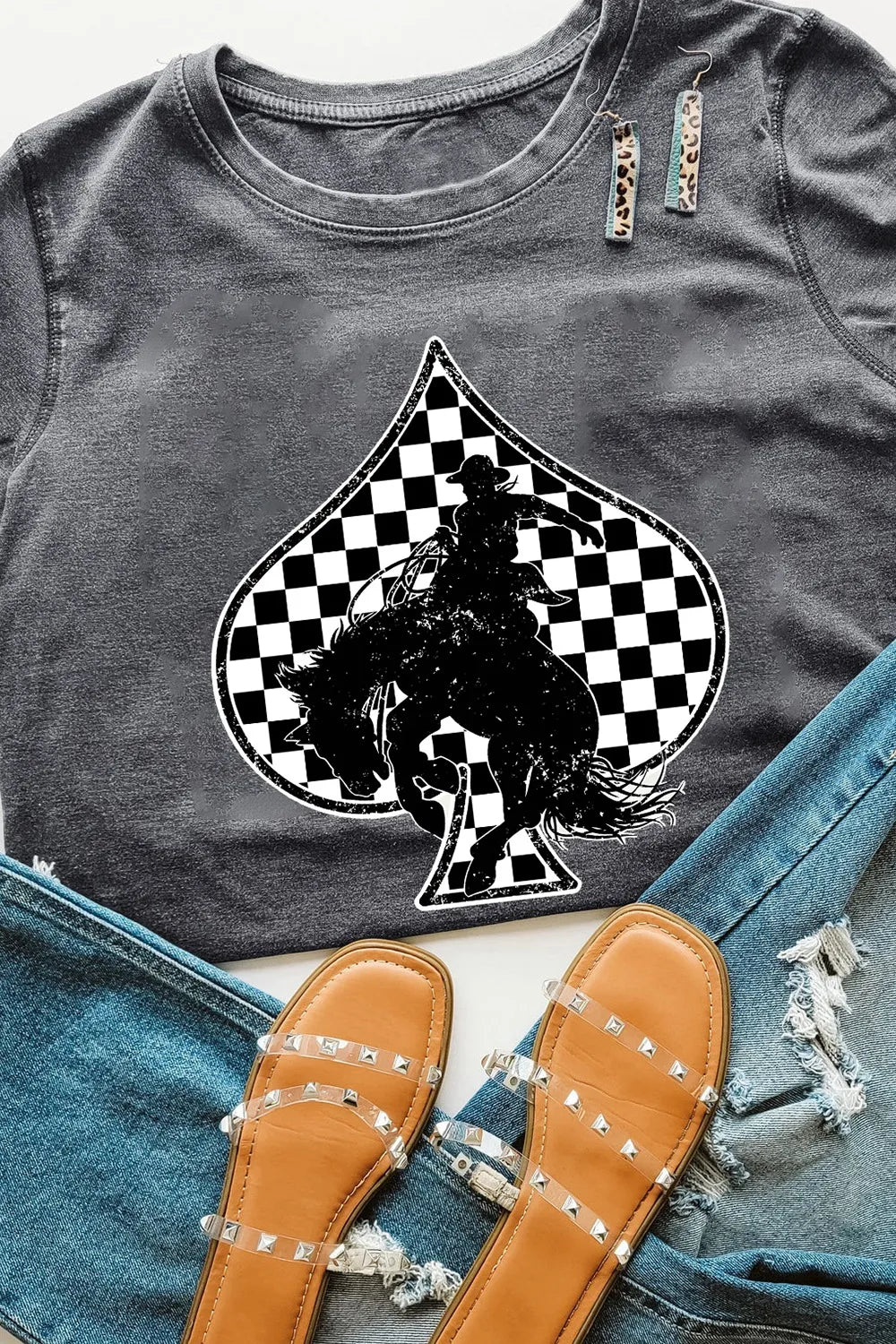 Redeo Check Spades Western Graphic T Shirt - Merit Sell