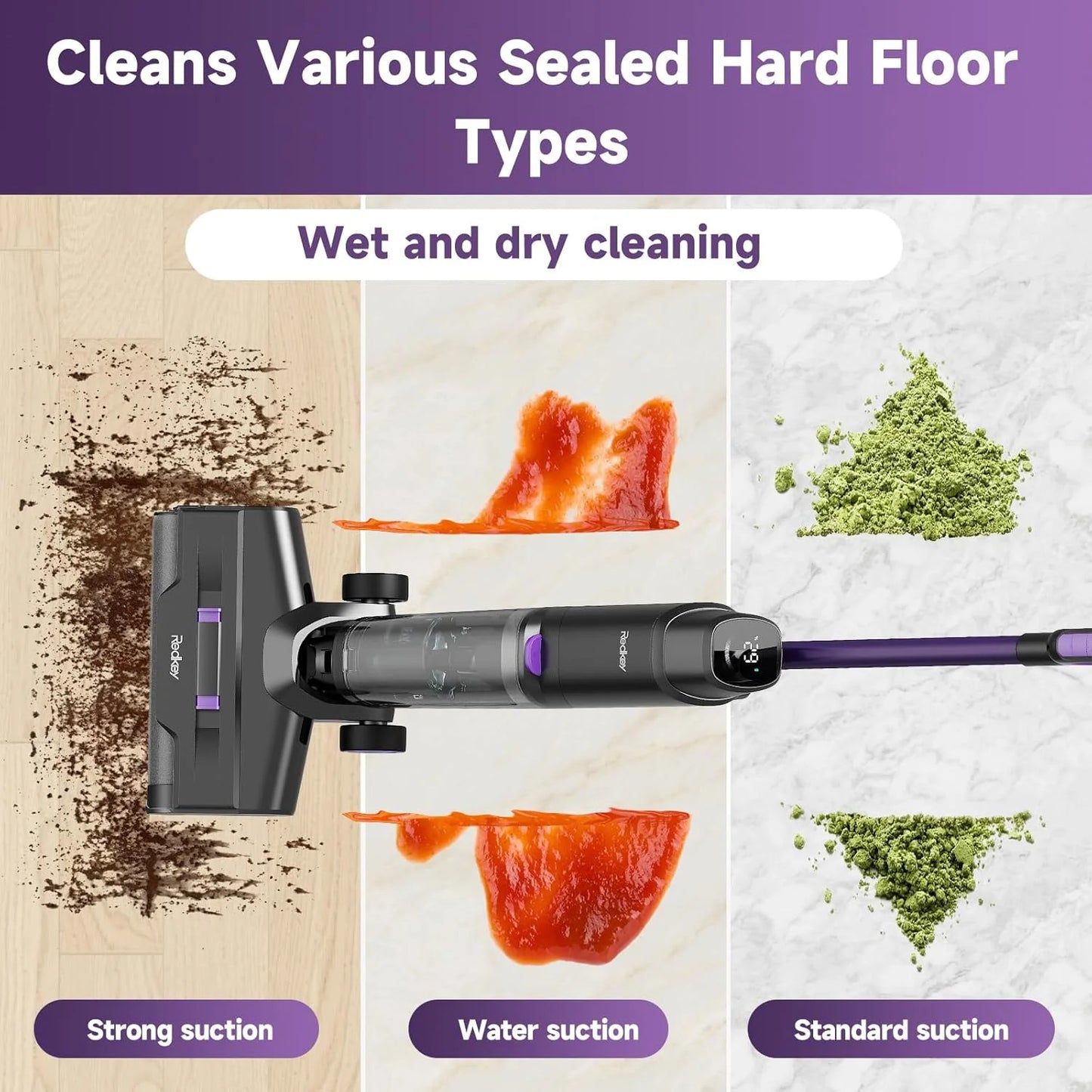 Redkey W15 Cordless Wet Dry Vacuum Cleaner 3 in1 , Self-Washing Self Propelled, 0.2in Edge Cleaning, Powerful Suction - Merit Sell