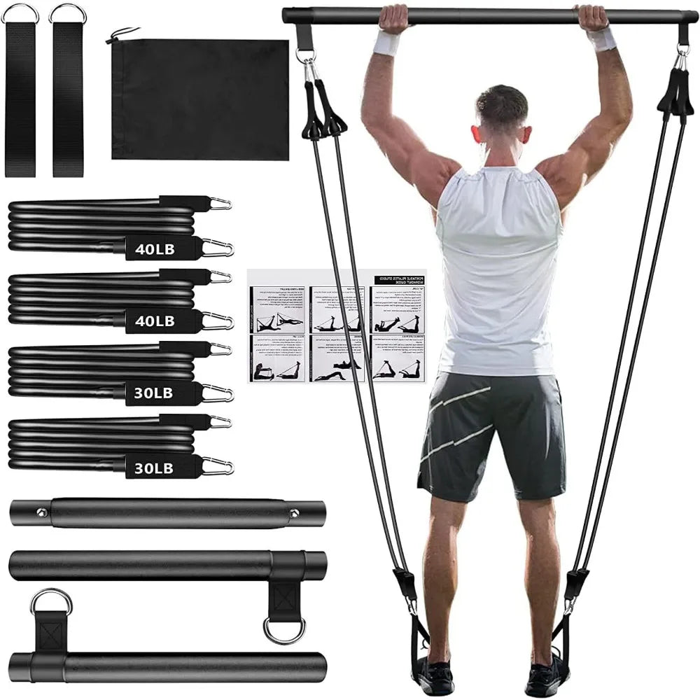 Resistance Bands Set with Fitness Bar Workout Gym Pull Rope Yoga TPE or Latex Tube Sports Elastic Exercise Equipment for Home - Merit Sell