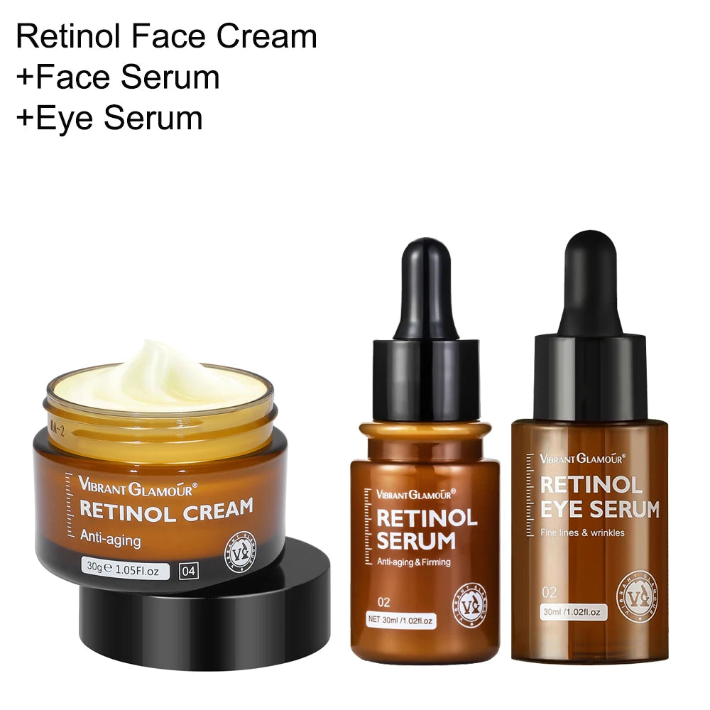 Retinol Face Cream+Facial Serum+Eye Serum Set Anti-Aging Remove Wrinkle Eye Bag Whitening Moisturizing Skin Lightening Cream - Merit Sell