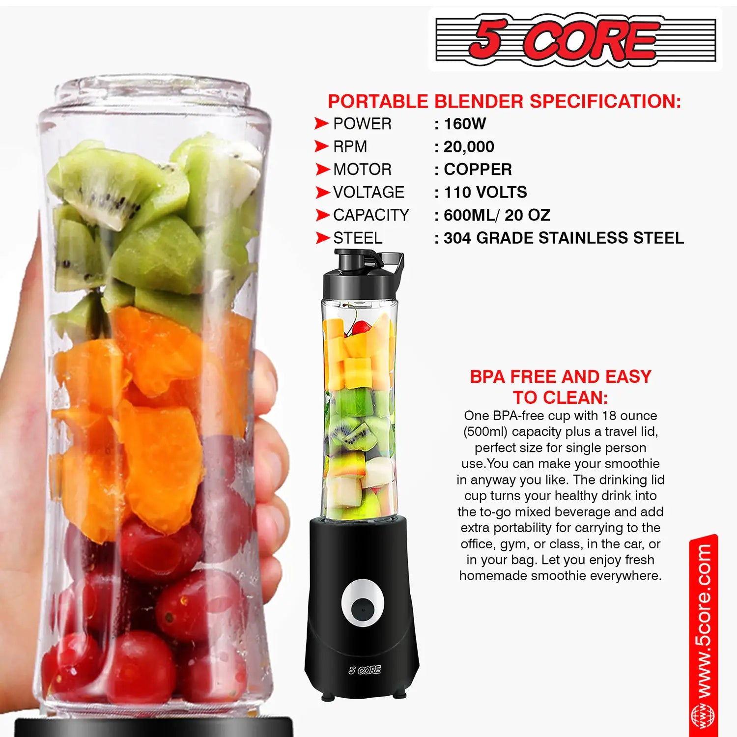 5Core Portable Personal Blender | Compact Smoothie Maker