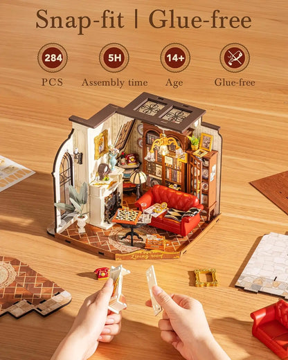 Robotime Rolife Catherine's Living Room DIY Miniature House Kit Wooden Dollhouse Model Building Kit With LED and Furniture DG175 - Merit Sell