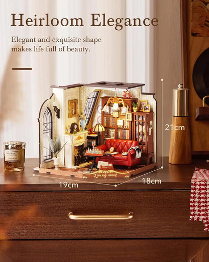 Robotime Rolife Catherine's Living Room DIY Miniature House Kit Wooden Dollhouse Model Building Kit With LED and Furniture DG175 - Merit Sell
