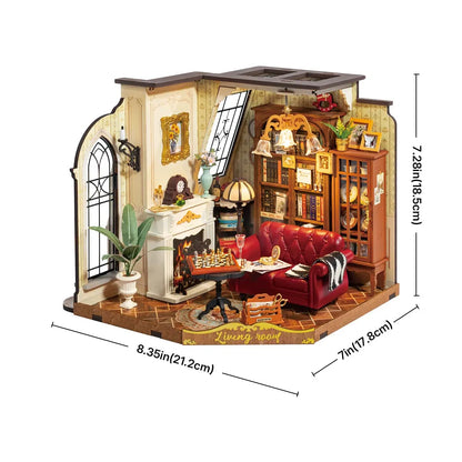 Robotime Rolife Catherine's Living Room DIY Miniature House Kit Wooden Dollhouse Model Building Kit With LED and Furniture DG175 - Merit Sell