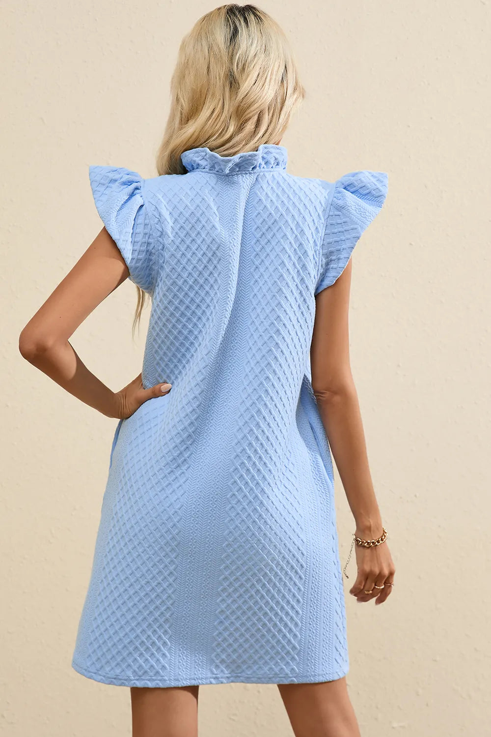 Ruffled V-Neck Cap Sleeve Mini Dress - Merit Sell