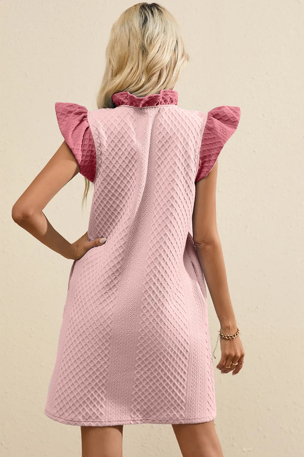 Ruffled V-Neck Cap Sleeve Mini Dress - Merit Sell