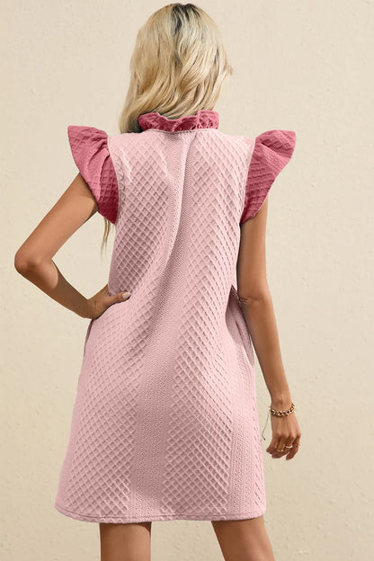 Ruffled V-Neck Cap Sleeve Mini Dress - Merit Sell