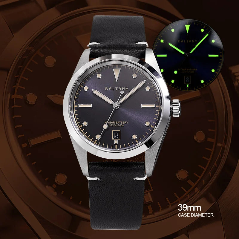 Baltany Explorer Homage Quartz Watch S4041 200m Waterproof Ronda 715li Movement 39MM Stainless Steel Retro Sports Men's Watches