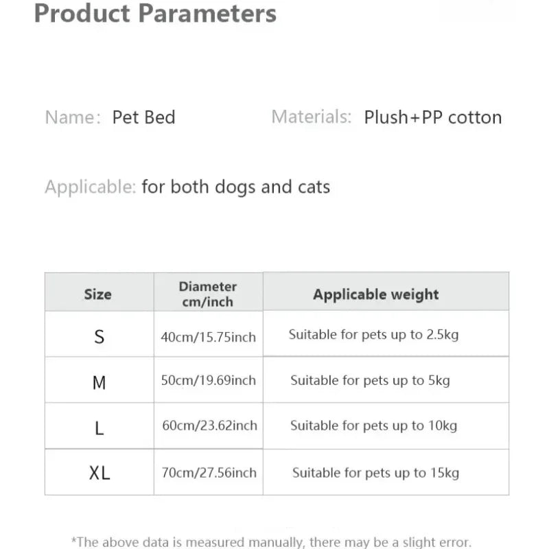 40-60cm Home Plush Pet Nest Super Soft Warm Detachable and Washable Round Pet Bed For Dog and Cat House Winter Warm Sleeping