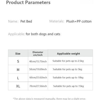 40-60cm Home Plush Pet Nest Super Soft Warm Detachable and Washable Round Pet Bed For Dog and Cat House Winter Warm Sleeping