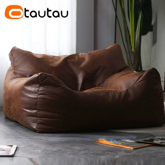 OTAUTAU Filled Adults Faux Retro Suede Leather Pouf Bean Bag with Filler Comfy King Size Armchair Lazy Single Sofa SF042 Merit Sell