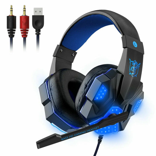 3.5mm LED Headphones with Stereo Bass Surround Sound Gaming Headset Mic for PC PS4 Xbox One