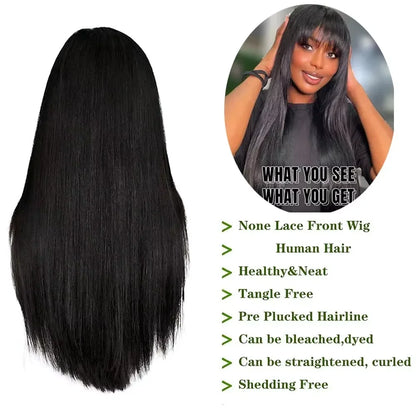 32 34Inch Straight Wigs Human Hair With Bangs Brazilian Virgin Human Hair Wigs Glueless Machine Made Wigs None Lace Front Wigs