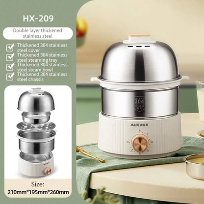 350W Electric Egg Cooker Timed Egg Boiler Breakfast Machine Automatic Steamer Egg Custard Steaming Cooker Food Warmer 2 Layers