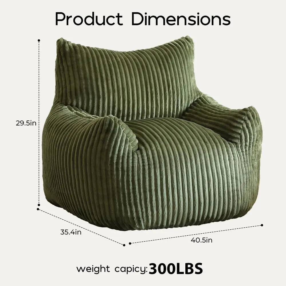 Bean Bag Chair for Adults, Oversized Beanbag Sofa with Armrests and Back Support, Filler Included, Ultra Soft Stuffed Floor Cou