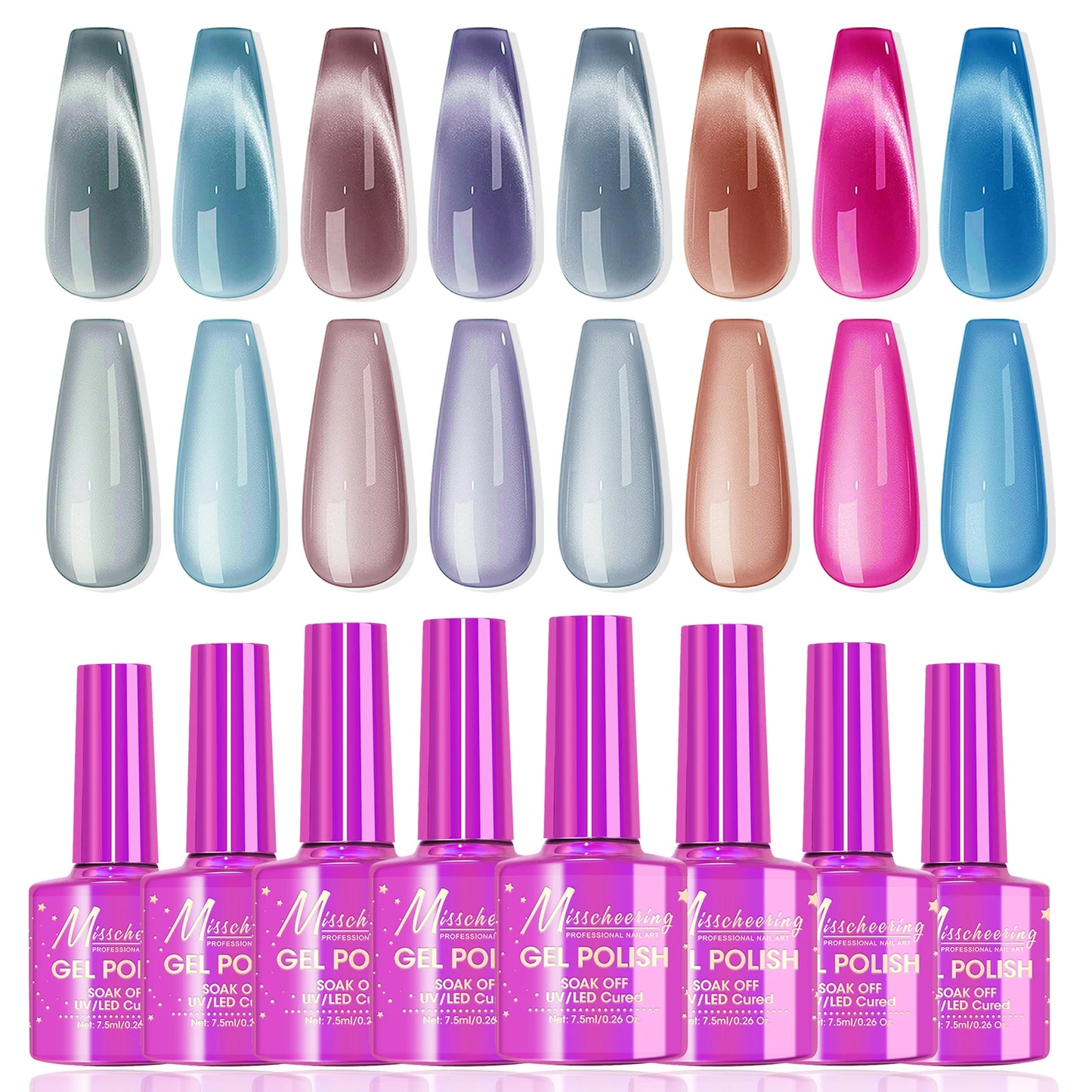 8ml Sparkling Water Light Cat Eye Gel Semi Permanent Soak Off Holographic Crystal Magnetic Gel Polish For Nail Art DIY Manicure