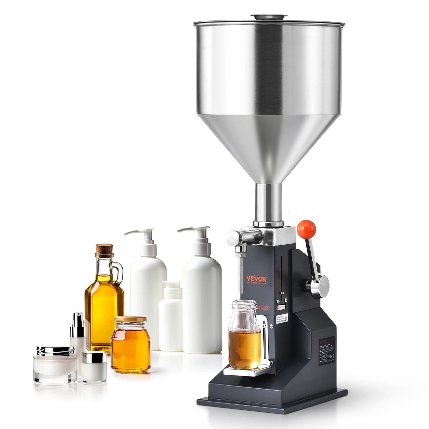 SucceBuy A03 5-50ml/5-100ml Manual Liquid Filling Machine Paste Bottle Filler Adjustable with Hopper for Juice Shampoo Honey