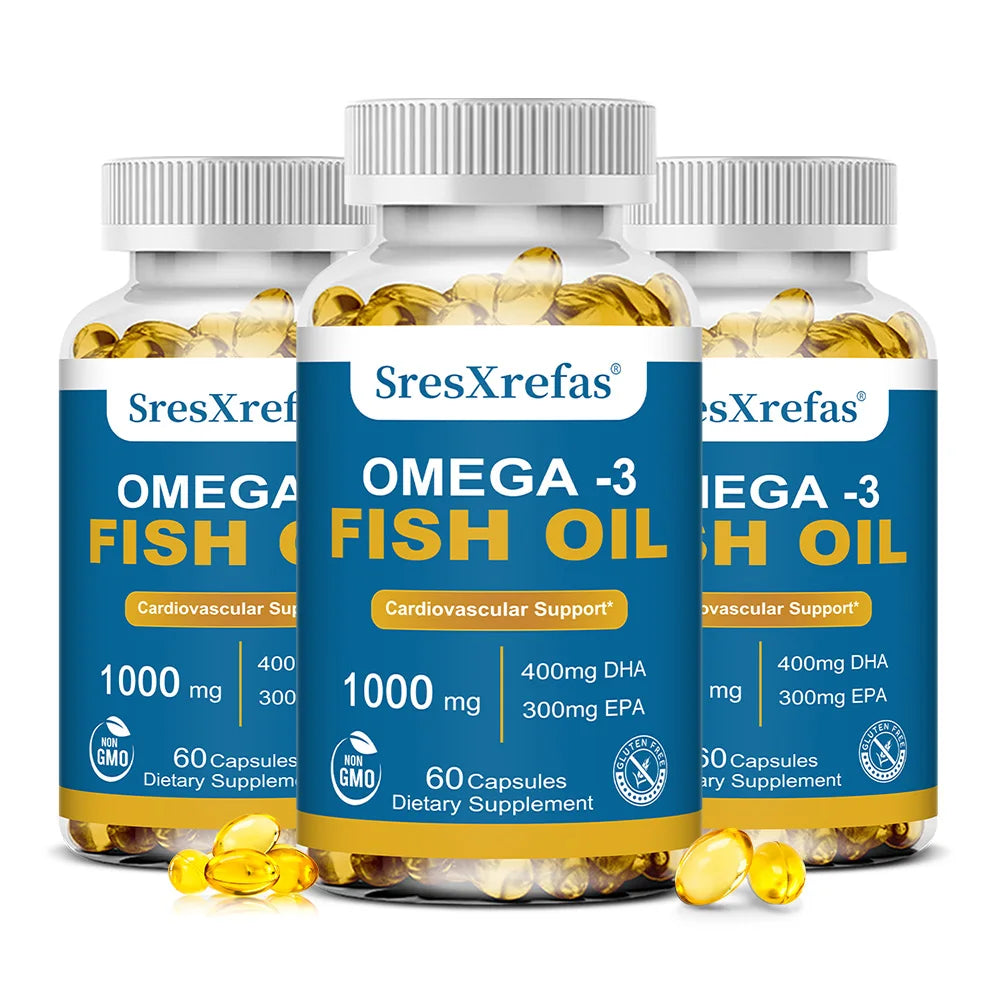 Fish Oil 1000 Mg  | Omega 3 + EPA & DHA | Brain Heart Joints Skin and Immune Support | 120 Count Non-GMO Softgels Supplements