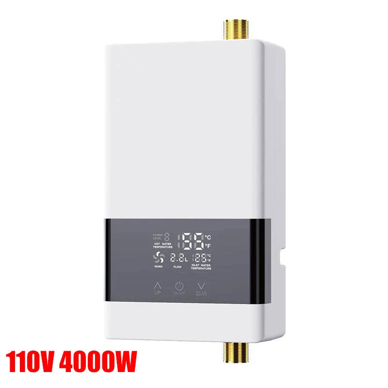 110V/220V Instant Water Heater Bathroom Kitchen Wall Mounted Electric Water Heater with Remote Control LCD Temperature Display