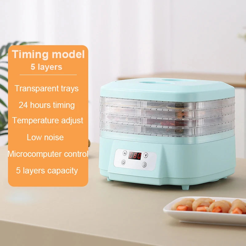 DMWD Food Dehydrator 5 Trays Dried Fruit Vegetable Herb Meat Drying Machine Electric Yogurt Maker Pet Snacks Air Dryer Oven EU